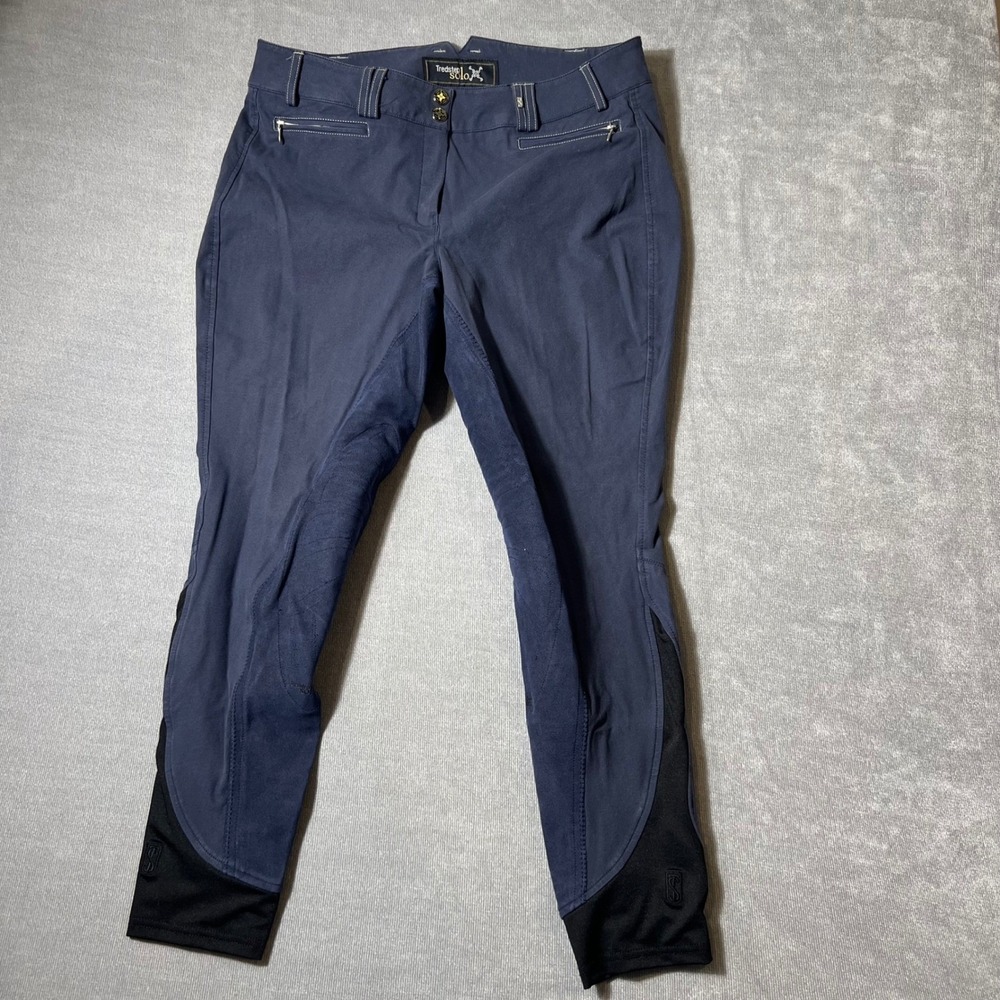 Tredstep Solo Equestrian Breeches Navy Blue Full Seat Riding Pants Womens 32R‎